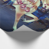 ヴィンテージのパステル調のメリー写真円形の回転木馬の行きます ラッピングペーパー (角)