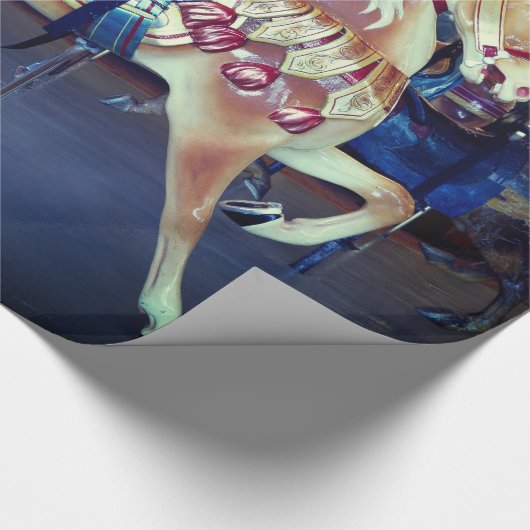 ヴィンテージのパステル調のメリー写真円形の回転木馬の行きます ラッピングペーパー (角)