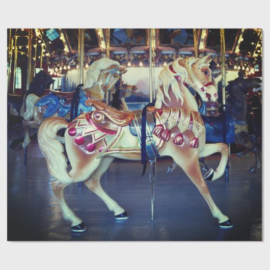 ヴィンテージのパステル調のメリー写真円形の回転木馬の行きます ラッピングペーパー (フラット)