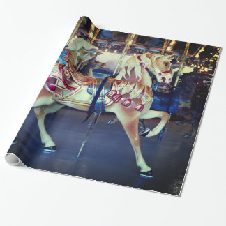 ヴィンテージのパステル調のメリー写真円形の回転木馬の行きます ラッピングペーパー