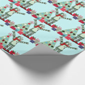 ヴィンテージのパステル調の休日のロボット男の子、木、及びギフト ラッピングペーパー (角)