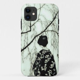 ヴィンテージのパステル調の木の日本のな女性のiPhoneの場合 iPhone 11 ケース