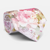 ヴィンテージのパステル調ピンクの花のピンクの水玉模様パターン ネクタイ (ロール)