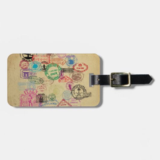 ヴィンテージのパスポートのスタンプ ラゲッジタグ (正面横)