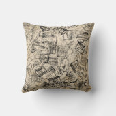 ヴィンテージのパスポートはコラージュを押します クッション (裏面)