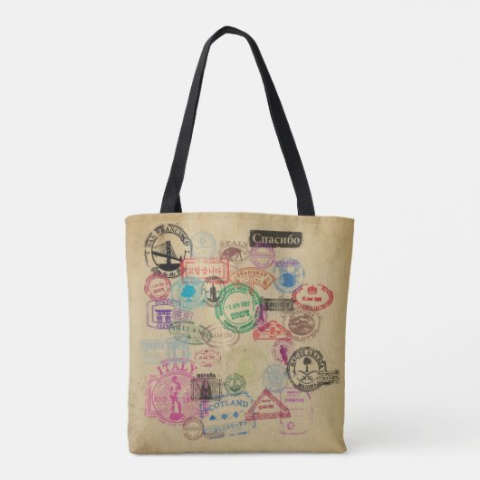 ヴィンテージのパスポートは全にプリントのトートバックを押します トートバッグ (裏面)