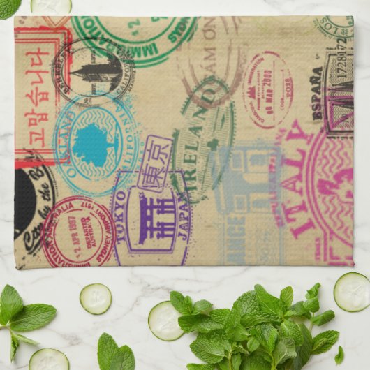 ヴィンテージのパスポートは押します台所タオル16"をx 24" キッチンタオル (折り畳み)