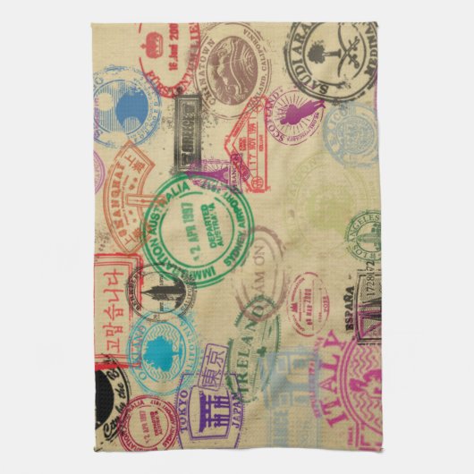 ヴィンテージのパスポートは押します台所タオル16"をx 24" キッチンタオル (縦)