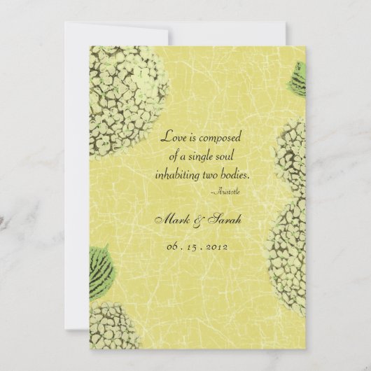 ヴィンテージのパチパチ鳴る音のアジサイの結婚式招待状 招待状 (正面)