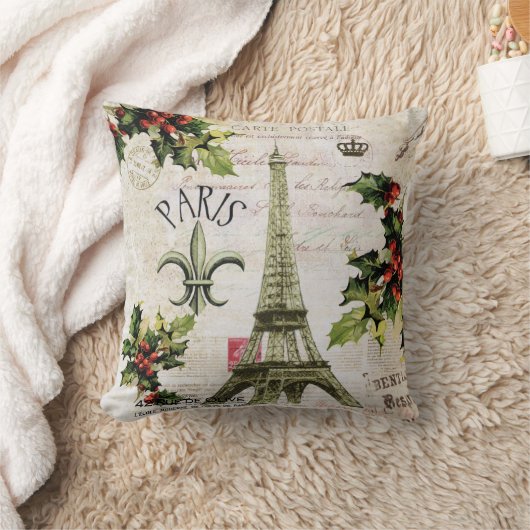 ヴィンテージのパリのクリスマスのエッフェル塔の枕 クッション (ブランケット)
