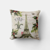 ヴィンテージのパリのクリスマスのエッフェル塔の枕 クッション (正面)