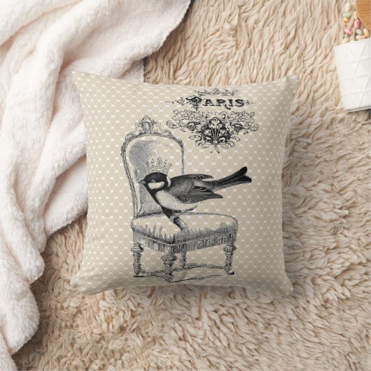 ヴィンテージのパリのシックな鳥およびフランス語は枕の議長を務めます クッション (ブランケット)