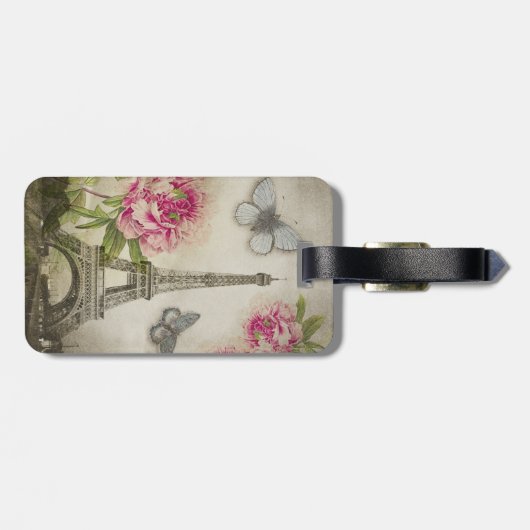 ヴィンテージのパリのシャクヤクのパーソナライズなラベル ラゲッジタグ (裏面横)