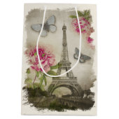 ヴィンテージのパリのシャクヤクのフランスのなコラージュのギフトバッグ ミディアムペーパーバッグ (裏面)