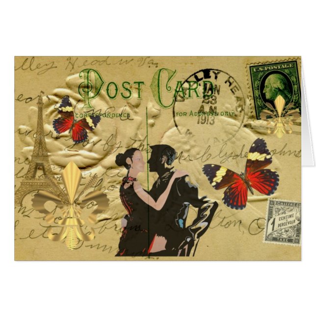ヴィンテージのパリのタンゴの郵便はがき (正面横)