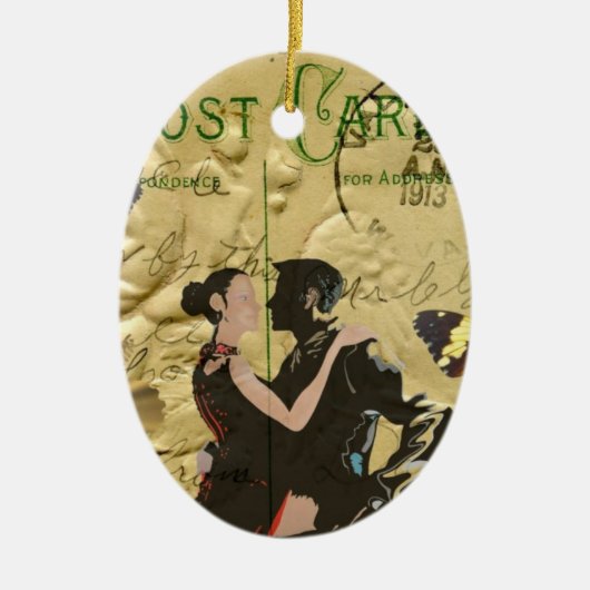 ヴィンテージのパリのタンゴの郵便はがき セラミックオーナメント (正面)