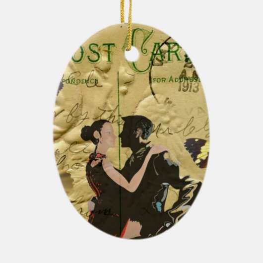ヴィンテージのパリのタンゴの郵便はがき セラミックオーナメント (裏面)