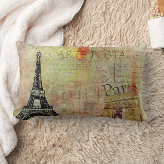 ヴィンテージのパリのテーマの腰神経の枕献立表Postale ランバークッション (ブランケット)