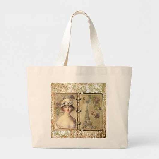 ヴィンテージのパリのトートバック ラージトートバッグ (正面)