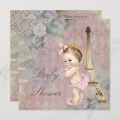 ヴィンテージのパリのプリンセスの花のベビーシャワー 招待状 (正面/裏面)