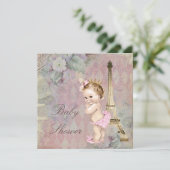 ヴィンテージのパリのプリンセスの花のベビーシャワー 招待状 (スタンド正面)