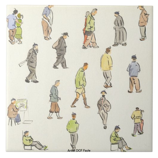 ヴィンテージのパリの人々の装飾的なタイル タイル (正面)