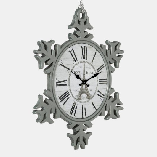 ヴィンテージのパリの時計のオーナメント スノーフレークピューターオーナメント (左)