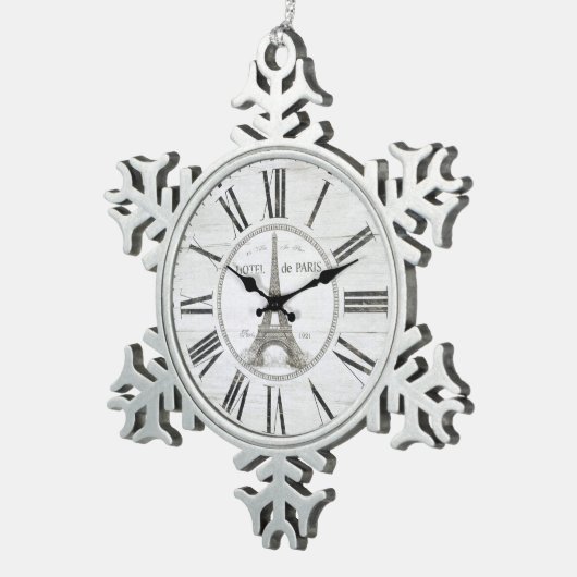ヴィンテージのパリの時計のオーナメント スノーフレークピューターオーナメント (右)