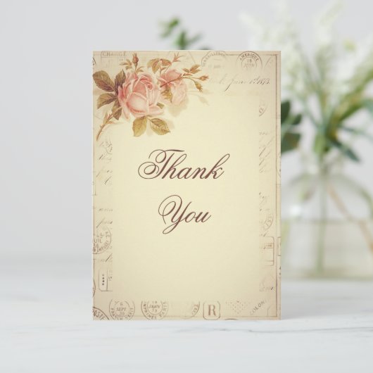 ヴィンテージのパリの消印のシックなバラは感謝していしています サンキューカード (スタンド正面)