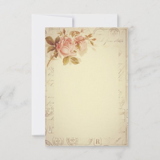 ヴィンテージのパリの消印のシックなバラは感謝していしています サンキューカード (裏面)