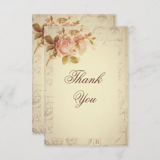 ヴィンテージのパリの消印のシックなバラは感謝していしています サンキューカード (正面/裏面)