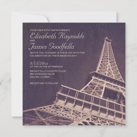 ヴィンテージのパリの結婚式招待状 招待状 (正面)