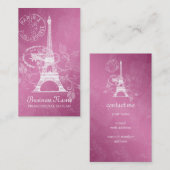 ヴィンテージのパリの郵便はがきのピンク 名刺 (正面/裏面)