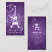 ヴィンテージのパリの郵便はがきの紫色 名刺 (正面/裏面)