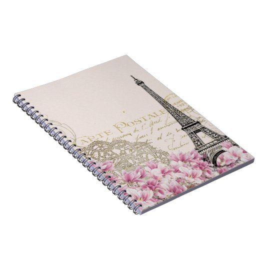 ヴィンテージのパリエッフェル塔の花の芸術のイラストレーション ノートブック (右側)