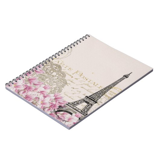 ヴィンテージのパリエッフェル塔の花の芸術のイラストレーション ノートブック (左側)