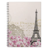ヴィンテージのパリエッフェル塔の花の芸術のイラストレーション ノートブック (正面)