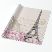 ヴィンテージのパリエッフェル塔の花の芸術のイラストレーション ラッピングペーパー (アンロールド)