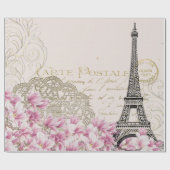 ヴィンテージのパリエッフェル塔の花の芸術のイラストレーション ラッピングペーパー (フラット)