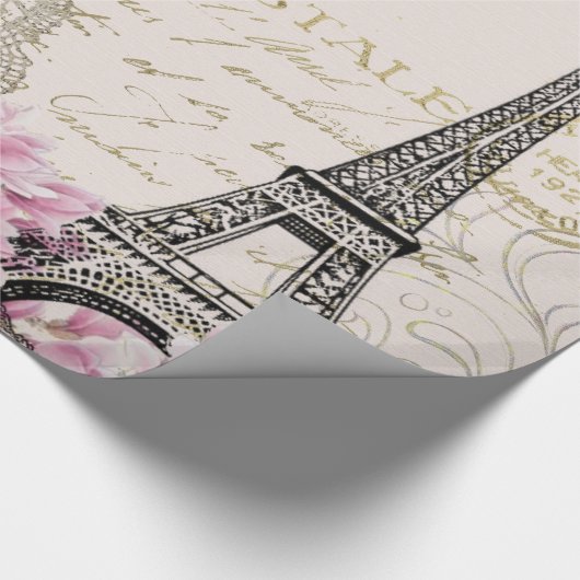 ヴィンテージのパリエッフェル塔の花の芸術のイラストレーション ラッピングペーパー (コーナー)