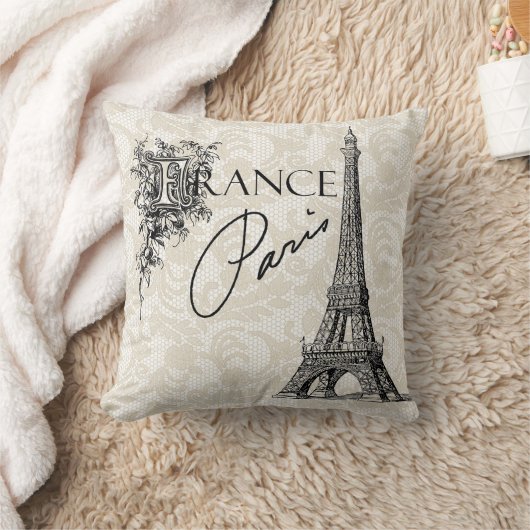 ヴィンテージのパリフランスエッフェル塔の枕 クッション (ブランケット)