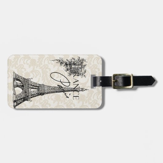 ヴィンテージのパリフランスエッフェル塔の荷物のラベル ラゲッジタグ (正面横)