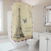ヴィンテージのパリ都市地図の古い航空便の封筒 シャワーカーテン (インサイチュ)