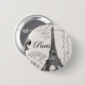 ヴィンテージのパリ…ボタンピン 缶バッジ (正面&裏面)