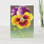 ヴィンテージのパンジーの花の誕生日の挨拶状 カード (正面)
