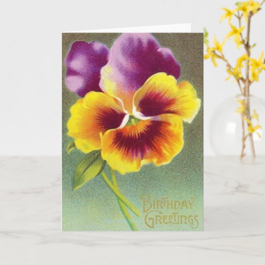 ヴィンテージのパンジーの花の誕生日の挨拶状 カード (黄色い花)