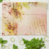 ヴィンテージのパンジーの花の郵便はがき キッチンタオル (折り畳み)