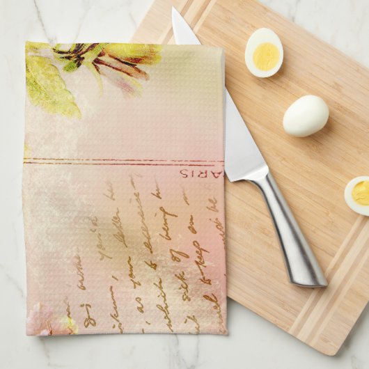 ヴィンテージのパンジーの花の郵便はがき キッチンタオル (四つ折り)