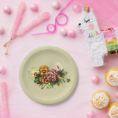 ヴィンテージのパンジーの花束 ペーパープレート (パーティー)