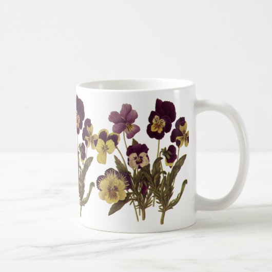 ヴィンテージのパンジー開花、庭の花 コーヒーマグカップ (右)